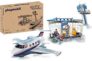 PLAYMOBIL City Action 71153 Aeroporto con Aeroplano e Torre, Con Scatola di Cartone Reversibile 2 in 1 per un Imballaggio Sostenibile, Giocattolo per Bambini dai 4 anni in su, In Esclusiva per Amazon