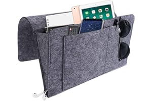 jiuzcare Bedside Storage Organizer Sofa Caddy Remote Holder for Recliner Bed Pocket Bed Organizer Hanging Pocket for Magazine, Tablet, Phone, iPad, TV Remote Control, Dark Grey