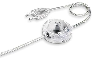 Arditi Cableado transparente con cable bipolar plano, interruptor unipolar a pedal y enchufe europeo