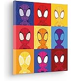 Komar Afbeelding op spieraam - Spidey and His Amazing Friends Glowy Spideys - Grootte 40 x 30 cm - canvas foto, kinderkamer, Marvel, blauw, rood, paars : Komar
