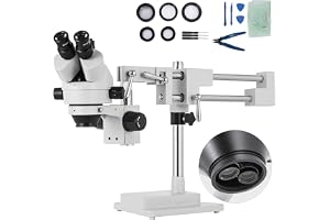 VEVOR Stereomikroskop 3,5X-90X simulerad fokal trinokulär zoom 360 grader roterande trinokulärt stereo mikroskop dubbel arm stativ laboratorium mikroskop video