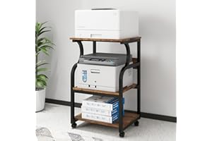 PUNCIA Supporto per Stampante 50x40x73CM Mobile con Ruote Porta Scaffale per Stampante in Legno Carrello per Scanner Fax Portant 120KG per Ufficio e Casa(Marrone)