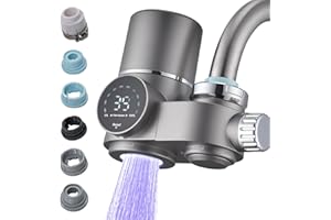 BUILRAND Water Filter Tap with Real-Time Lifespan LED Display UV Light Digital Filter Faucet for Kitchen Sink Water Purifier Tap with 2 Filter & 6 Adapters Suitable for Faucets with Diameter 15-25mm (Silver)