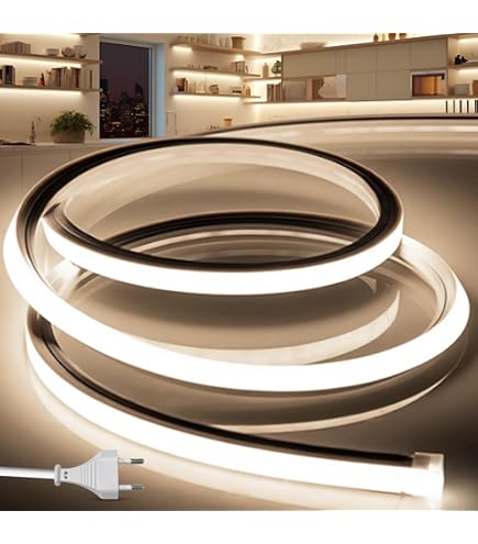 SUCIKORIO Neon LED Strip 10m, siliconen waterdicht vuurvast IP65 LED Strip natuurlijk wit 4000K 10mm LED kerstverlichting buiten 220V flexibele doe het zelf lichtstrip buitenruimte met voeding