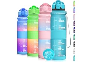 Coolfel Borraccia 1 litro/500ml, Bottiglia d'acqua Motivazionale con Segni di Tempo, Borraccia Palestra A Prova di Perdita senza BPA Plastica per Bambini, Scuola, Ciclismo Sportiva, Sport