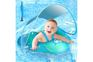 ZQEJEFD Flotador Bebe Inflable, Flotador Bebé con Parasol Extraíble, Nuevo Piscina Bebe de Protección Solar Antivuelco, Flotador Portátil Ajustable para Piscina de Bebé para Niños de 6 a 36 Meses