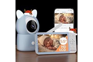 CZEview Babyphone Caméra 2K & Ultra Grand Moniteur HD 5,5", Qualité d'image au Top, 360°, APP, Veilleuse & Musique, Vision Nocturne, Caméra Bébé, Détection Pleur Mouvement & Alerte (1 Caméra)