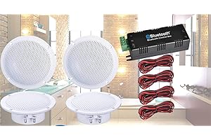 Digitalis Audio Bluetooth Ceiling Speaker Kit Bluetooth Amplifier Water Resistant Ceiling Speakers Perfect for Kitchen or Bathroom (4 Speaker Set)