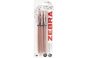 Zebra Pen Z Grip Black Pens Ballpoint, Super Trendy Rose Gold Ballpoint Pens With Triangular Barrel, Black Ink, Reliable Black Biro Multipack For Everyday Use - Medium Point, 3 pk