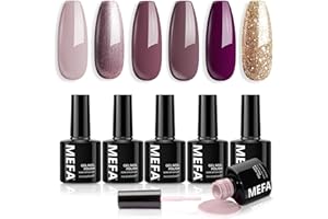 MEFA Gel Nail Polish Set, 6 Colors Nude Purple Brown Glitter Gold Gel Polish Set Soak Off for Salon Home DIY for Women
