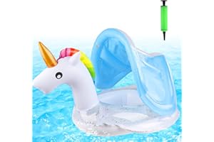 Herefun Automobil Schwimmring Baby, Schwimmreifen Aufblasbarer Baby Schwimmtrainer, Baby Schwimmring mit Sonnenschutz, Aufblasbarer Schwimmring für Kinder Kleinkinder Baby