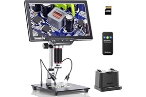 TOMLOV DM202 Max HDMI Microscope 1300X, 10.1'' LCD Digital Microscope with Screen Transmitted Light Base, 25MP Soldering Microscope with Lights for Whole Coin, PC/TV Compatible, 32GB Card
