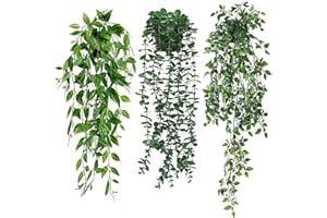 KIRIFLY Artificial Plants 3 Pot Hanging Plants Indoor Eucalyptus Green Decoration for Home Bathroom Farmhouse Room Shelf