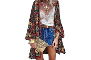 Vancavoo Kimono de Playa para Mujeres Cover Up Floral Cárdigan Bohemia Suelto Verano Blusa Chal Sexy Playa Traje de Baño Camisolas Playa Mujer