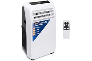 Serenelife Climatiseur mobile, Climatiseur Portable 3-en-1 avec Fonction Déshumidificateur Intégrée, Mode Ventilateur, Télécommande,Kit d'Évacuation Complet pour Fenêtre, 9K BTU+CHAUFFAGE, Blanc