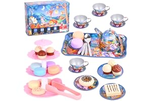 FUQUN 42Pcs Tea Party Set für kleine Mädchen, Prinzessin Tea Time Spielzeug einschließlich Dessert, Kekse, Donut, Teekanne Tablett Kuchen, Kinder Küche Pretend Play für Mädchen Jungen Alter 3-6