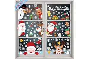 BINJCE 248 Stickers Noel Fenetre Réutilisable, Decoration Noel Fenetre, DIY Autocollant Noel Fenetre, Flocon de Neige Intérieur Deco noël pour Porte Vitrine Verre