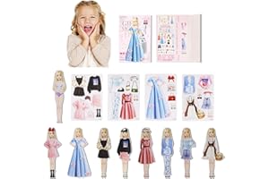 newhsy Magnetic Dress-Up Dolls for Girls DIY Fashion Princess Doll Magnetic Dress Up Baby Sticker Set Reusable Paper Dolls Sticker Book for Christmas Birthday Gifts (Alin)