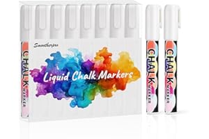 SMOOTHERPRO Stylos marqueurs à craie 8 pièces blanc Jeu de marqueurs effaçables à sec pour fenêtre de panneaux de tableau noir (CMP008W)