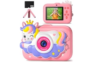 Macchina Fotografica Bambini,Hangrui 2.4 Pollici 1080P Fotocamera Bambini con 32G,Fotocamera Digitale per Bambini con Supporto e Luci lampeggianti, Regali Bambini dai 3-12 Anni-rosa scuro