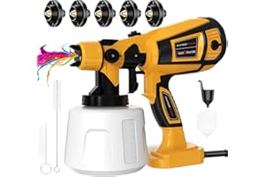 TOPALL Pistolet a Peinture Electrique,Pulvérisateurs de Peinture,850W 32000PRM 1400ML HVLP Pistolet Peindre avec 5 Buses et 3 Motifs pour Abri de Jardin, Meubles,Murs, Clôtures, JauneN