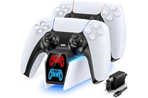 KOSKER Station de Charge P5 avec Lumière LED pour DualSense P5 & P5 Edge, Station de Charge P5 avec avec Adaptateur AC, Accessoires de Charger P5 pour Console Playstation 5 avec Câble USB