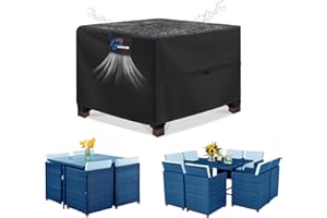 SIRUITON Housse pour Meubles de Jardin, 420D Oxford Tissu Housse Table de Jardin Protection pour Tous Les Temps, pour Ensembles de Table et de Canapé avec Corde et Boucle Verrouillage （ 120x120x74cm）