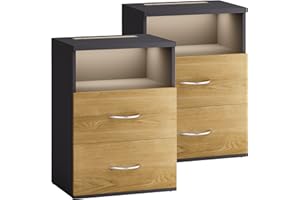 Casaria® Comodino Set da 2 Illuminazione LED Touch 40x28x55cm in Legno 2 Cassetti Camera da Letto Tavolino Comodini
