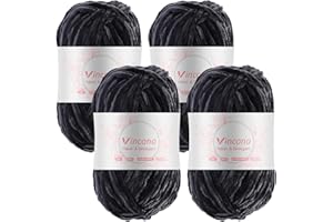 Vincona 4 x 100g Chenille Wolle zum Häkeln - Kuschelig und hautfreundlich，Garn zum Stricken und Häkeln - 100% Polyester – 4 x 120 m – Nadelstärke 5-6 Dunkelgrau