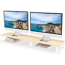 TAVR Furniture Supporto Per Doppio Monitor, Rialzo Scrivania Regolabile 78-110 Cm, Organizer Con Sottostante, Marrone