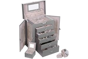 ANWBROAD Joyeros Mujer Caja de joyería enorme de 6 niveles caja organizadora de joyas soporte de exhibición caja de almacenamiento con cerradura y espejo caja de joyería para niñas regalo JJB004H