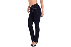 ESRA Damen Jeans Hose Damen Jeanshose gerader Schnitt Straight-Fit Jeans Damen High Waist bis Übergröße Große Größen G600