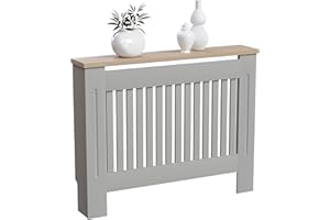 ‎VIDA DESIGNS Vida Designs Arlington Heizkörperabdeckung, modern, grau lackiert, MDF-Schrank, Lamellen, Rillen, oberes Regal aus Holz, mittelgroß