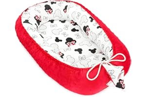 TOTSY BABY Réducteur Lit Bébé 90x50 cm - Cocoon Cale Bebe pour Lit Baby Nest Coton avec Minky Souris Rouge