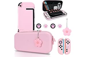 DLseego Étui de Transport pour Switch 2,Pochette de Transport et de Rangement avec Robuste Coque de Protection,Capuchon de Poignée de Pouce et 1 Breloque Fleur,Rose