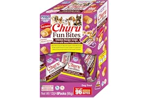 INABA Churu Fun Bites hundgodis, kyckling- och sötpotatisbitar – 8 förpackningar x 12 gr – mjuka och läckra hundbidrag – hund