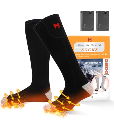 Rechargeable Electric Heated Socks With 5000mAh Battery - Men Women Winter Foot Warmers - Black
