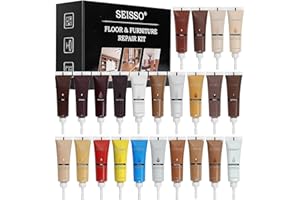 SEISSO Laminat Reparaturset, 24 Stücke Holzkitt Reparaturset Hartholz Boden Reparatur Kit Holz Füller mit Spachtel und Pinsel für Arbeitsplatte, Holzboden Tür, Möbel aus Holz