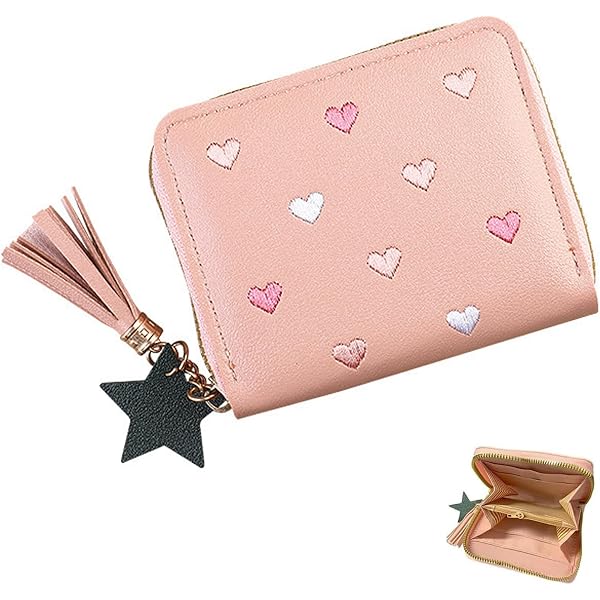 Lot De 2 Porte-Monnaie Fille Avec Pendentif Étoile - Portefeuille Brodé Mignon Cœur Zippé