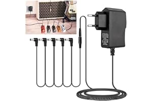 NAZAZ DC 9V Netzteil guitar pedal, 9V 1A dc netzteil Netzadapter Negativer DC Anschluss in der Mitte, 5-Wege Daisy Chain Kabel für Bo-ss pedalboard gitarre, Ca-sio Keyboard, Zoom-Effektpedale (1+5)