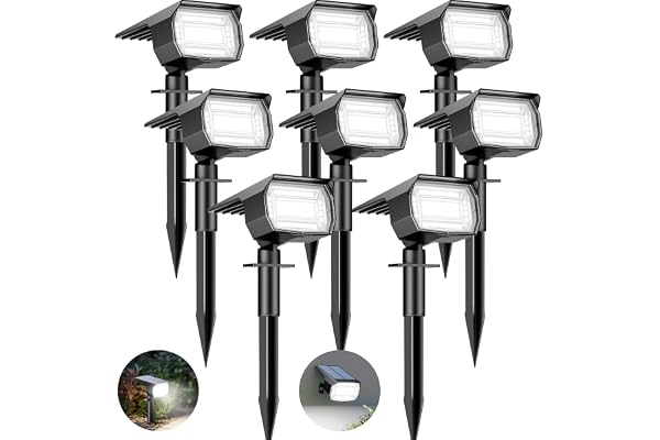 btfarm Lot de 8 Spot Solaire Exterieur, 72 LED Lampe Solaire Etanche IP65, Lumiere Solaire avec 3 Modes d'Éclairage, Réglable 120° Projecteur Solaire Extérieur pour Jardin Allée Chemin Blanc Froid