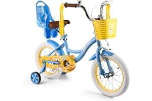 RULLY 12-16 Inch Girls Bike with Doll Seat Basket and Training Wheels for 2-6 Years Children