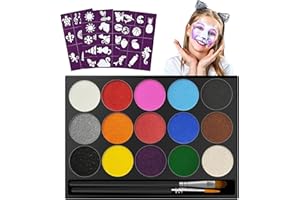 BACXZOMX Truccabimbi Kit Anallergici Atossici, 15 Colori Face Painting e Body Painting Colori, Pittura Facciale con 2 Pennelli e 40 Stampini, Trucco Viso Bambini a Base d’Acqua per Feste, Carnevale, Halloween