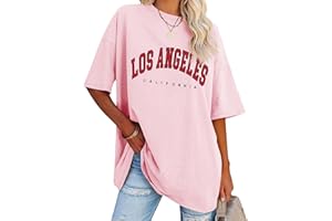 Dresswel Los Angeles California koszulka oversized z nadrukiem w stylu vintage, krótki rękaw, okrągły dekolt, na lato, luźna bluzka, długa tunika, top dla nastolatek i dziewcząt