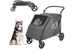 CAMPSOR Pet Stroller for Dogs and Cats, Double Capacity, Foldable, 4 Wheels, Dark Grey