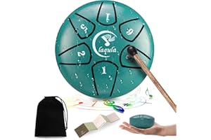LAQULA Mini Tamburo a Lingua in Acciaio 3 Pollici 6 Note Tamburo Strumento a Percussione con Libro di Musica Tamburo Mallet Borsa per Meditazione Yoga Intrattenimento Educazione Musicale (Blu Mare)
