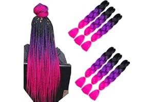 SHANGXIU 6 confezioni di extension di capelli jumbo intrecciati, colore castano, capelli sintetici resistenti al calore, per fai da te, crochet box, trecce, 60 cm, 100 g (rosa ombré)