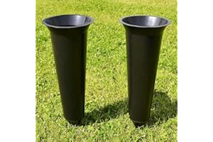 ANGRAVES Set of 2 Black Plain Spiked Memorial Grave Flower Vases