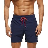 EDOTON Men's Swim Trunks with Zipper Pocket Waterproof Dry Quick Swim Shorts with Adjustable Drawstring