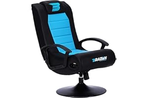 BraZen Stag 2.1 Bluetooth Ergonomic Video Pedestal Rocker Surround Sound Gaming Chairs for Children, Kids, Teens with Speaker Subwoofer and Pedestal base (no wheels) - Blue